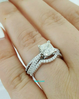Princess & Round Cut Diamond Engagement Wedding Ring Set 1.8 ct Parade 18k