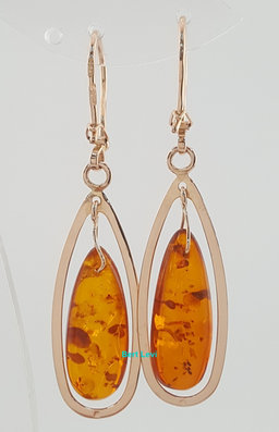 Vintage 14k Rose Gold Amber Drop Dangle Earrings 4 Grams 2"