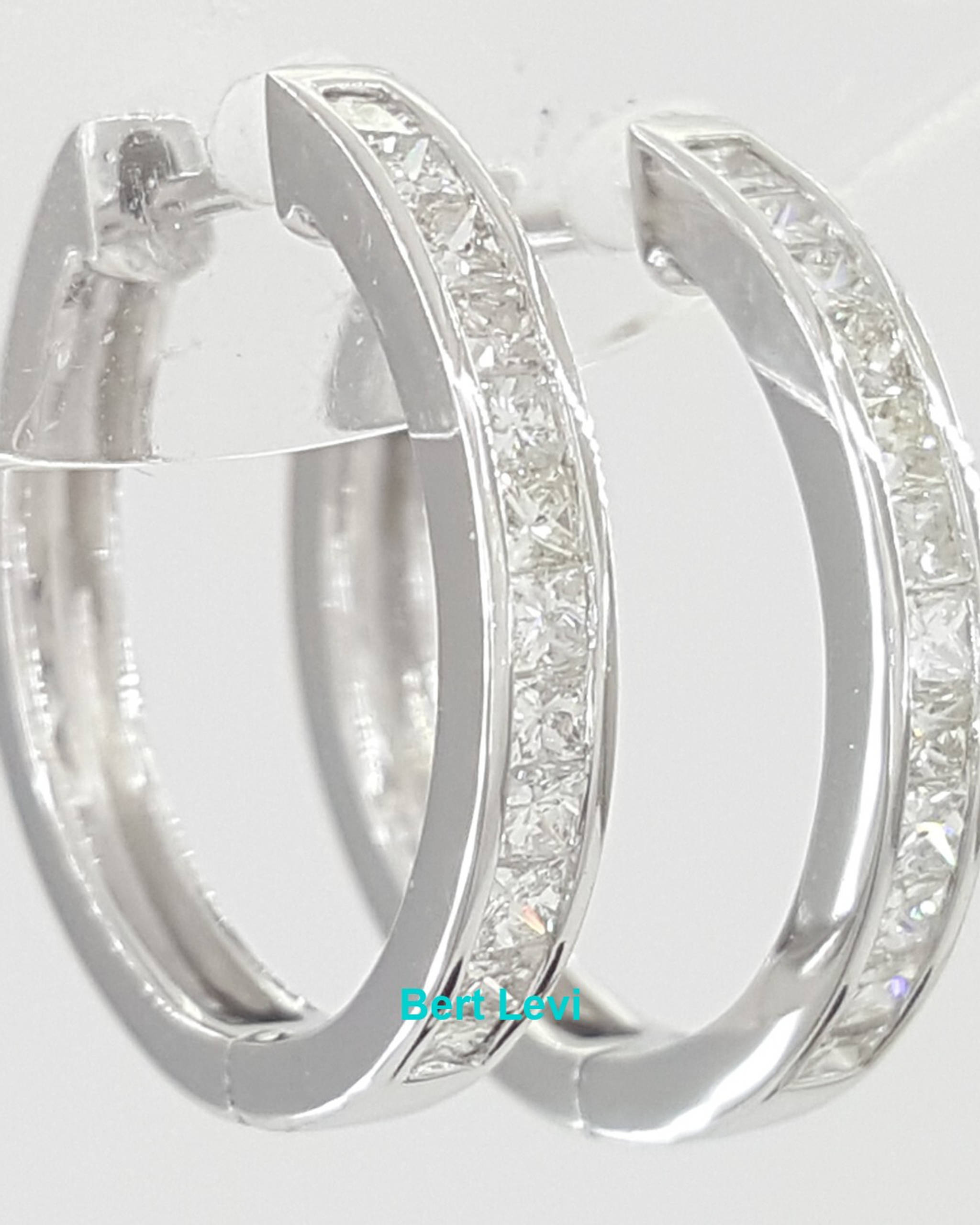 Princess Cut Diamond Round Hoop Earrings 15.7 mm 0.39 ct 14K White Gold