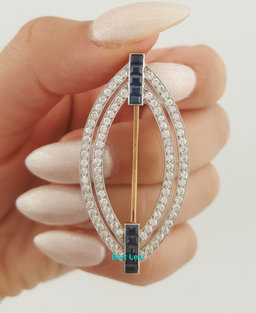 Art Deco Vintage Diamond Brooch 1.8 ct Platinum & 14K Gold 1.8"
