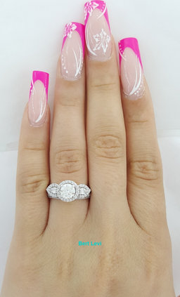Gabriel & Co Round Diamond Halo 1.28 ct 14K W Gold Engagement Ring Set Rtl $6K