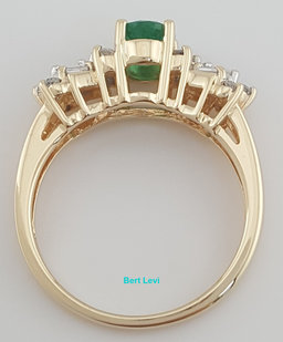 Oval Green Emerald & Diamond 10k Yellow Gold Ring 1ct