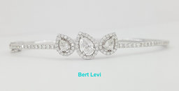 Pear & Round Cut Diamonds 1.2 ct Bangle Bracelet 18K White Gold 6.5"