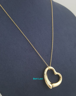 Tiffany & Co Elsa Peretti  Open Heart Pendant 18K Yellow Gold 18" 27.6mm