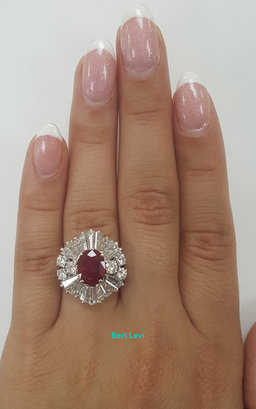 Vintage Oval Burma No Heat Ruby Diamond Ballerina Ring Platinum 5.2 ct