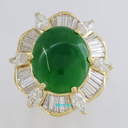 Jade Jadeite Fei Cui Type A Diamond Halo Ballerina Ring 18K Yellow Gold 6.38 ct