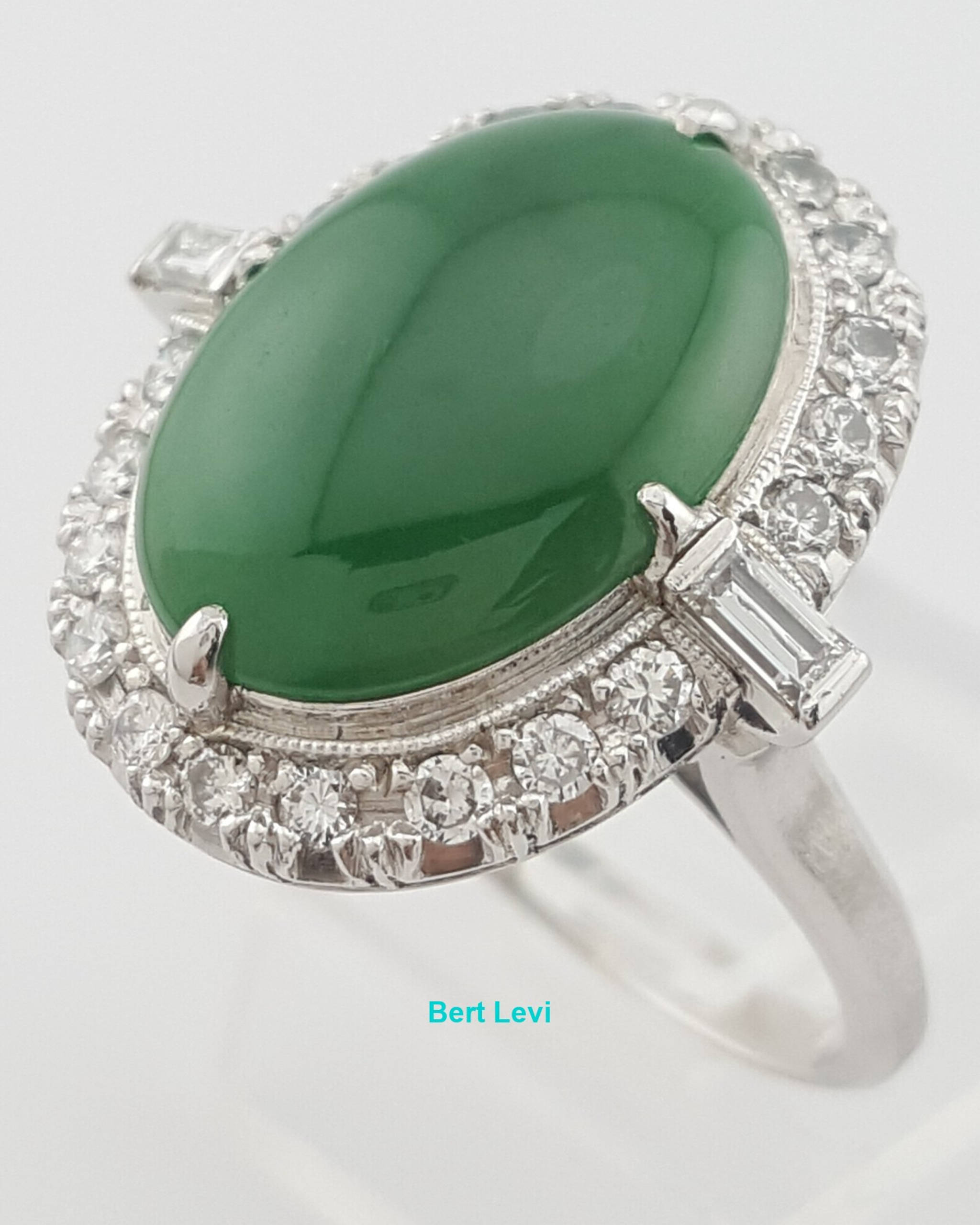 Vintage Natural No Treatment Jadeite Fei Cui Jade Diamond Ring 4.5 ct Platinum