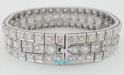 Vintage Old European Diamond 3 Row Tennis Bracelet 6 ct 14K W Gold Plat 1940's