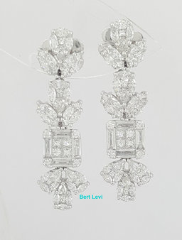 Marquise Pear Princess Baguette Round Diamond Dangle Earrings 3.52ct 18K Gold