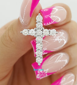 Round Brilliant Cut Diamond Cross Pendant 1.36 ct 14k White Gold 1" Retail $4K