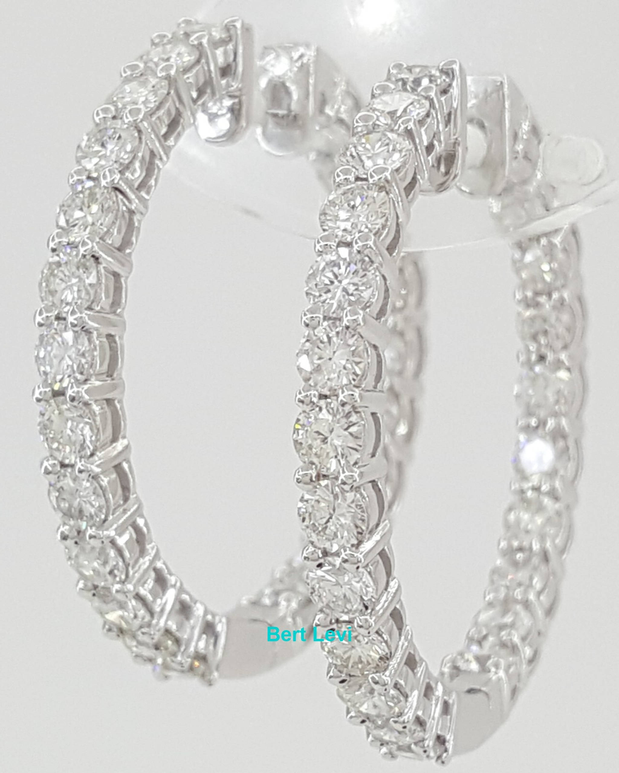 Diamond Inside Out Round Hoop Earrings 31 mm 4.2 ct Round Diamond 18K White Gold