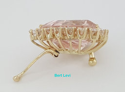 Morganite & Diamond Halo Necklace 16 ct Trillion Cut 14K Gold 20" Retail $12K