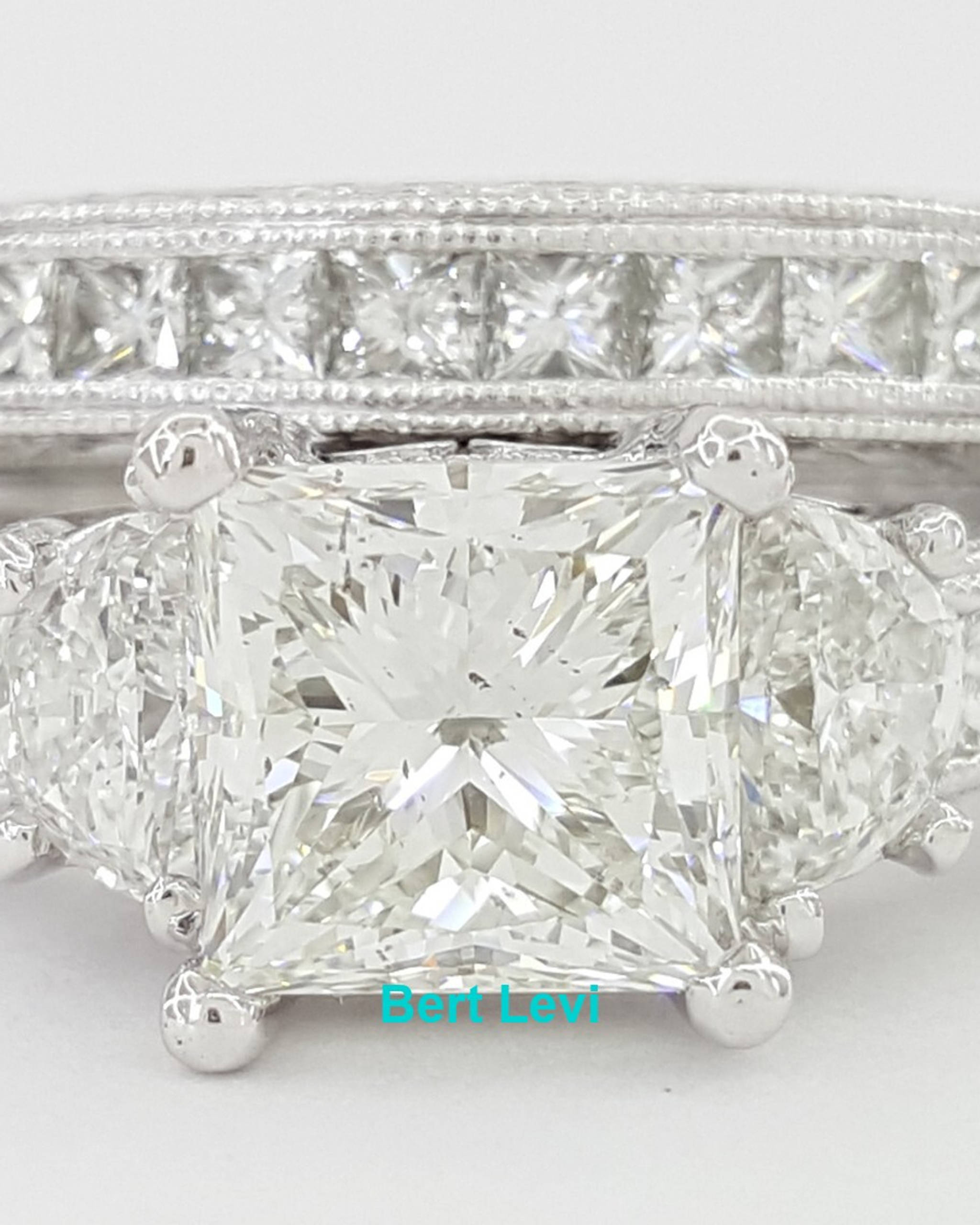 Coast Princess Cut Diamond Halfmoon Plat 2.83 ct Engagement Ring Set Retail $23K
