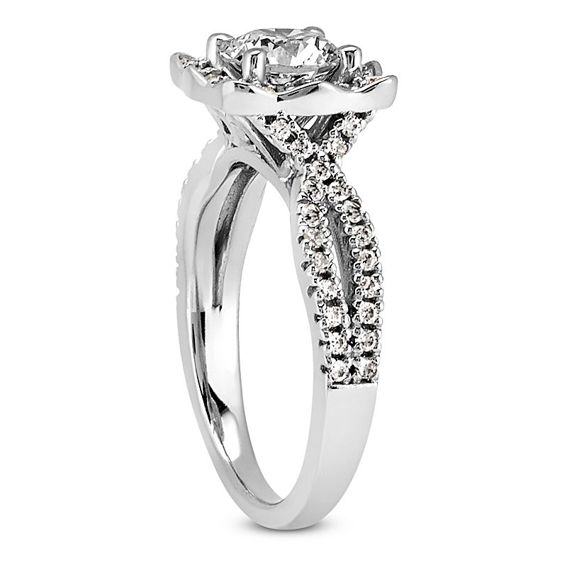 Thumbnail: Ladies 14KT White Gold Platinum Round Diamond Halo Engagement Set ENS2236-1.5-A
