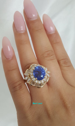 Vintage Ceylon No Heat Sapphire Diamond Ballerina Ring 9 ct 14k Gold Retail $40K