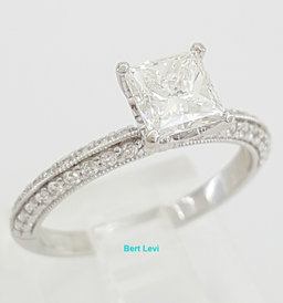 Princess Brilliant Cut Diamond Pave Engagement Ring 1.13 ct 14K WG Rtl $6K