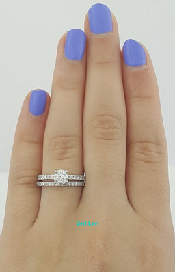 Round Cut Diamond Engagement Ring Set 0.97 ct 14K White Gold H/VS1 GIA