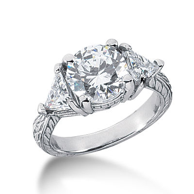 Ladies 14KT White Gold Platinum Three Stones Engagement Ring ENR2119