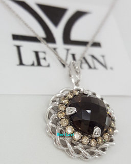 LeVian Smoky Quartz & Chocolate Diamond Pendant / Necklace 18" 14K Gold 4.77 ct