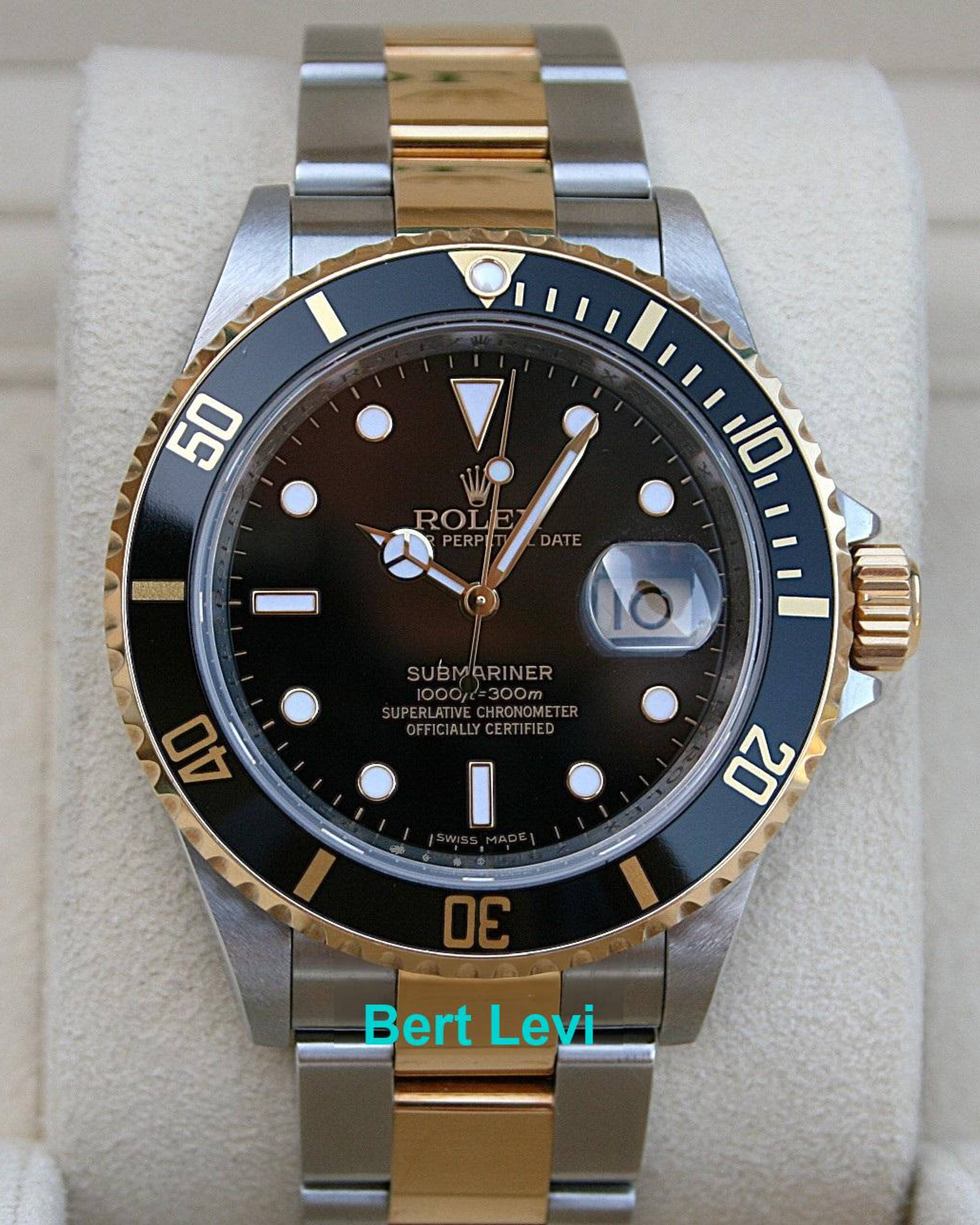 ROLEX 16613 SUBMARINER WATCH 18K/SS BLACK DIAL