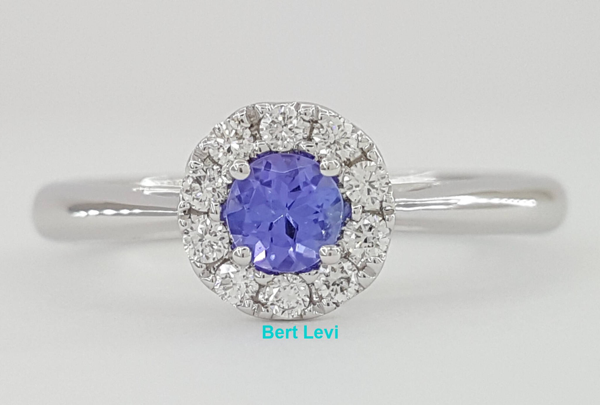 Round Tanzanite & Diamond Halo Engagement Anniversary Ring 0.36ct 18k White Gold