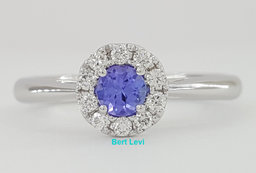 Round Tanzanite & Diamond Halo Engagement Anniversary Ring 0.36ct 18k White Gold