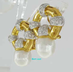 Vintage 18k Yellow Gold South Sea Pearl & 1.2 ct Diamond Earclips Earrings 31.1g