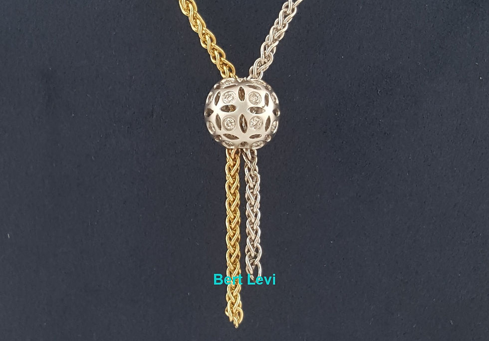 Thumbnail: Diamond Lariat Two - Tone Gold Necklace 14k 0.36 ct 9.2 Grams Italy 9.2 Grams