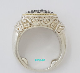 EFFY 925 Sterling Silver & 18k Gold 0.5 ct Round Cut Black Diamond Fashion Ring