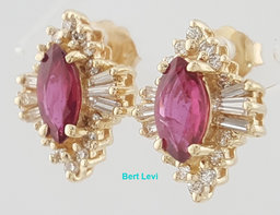 Marquise Ruby Diamond Halo Stud Earrings 1.46 ct 14k Yellow Gold