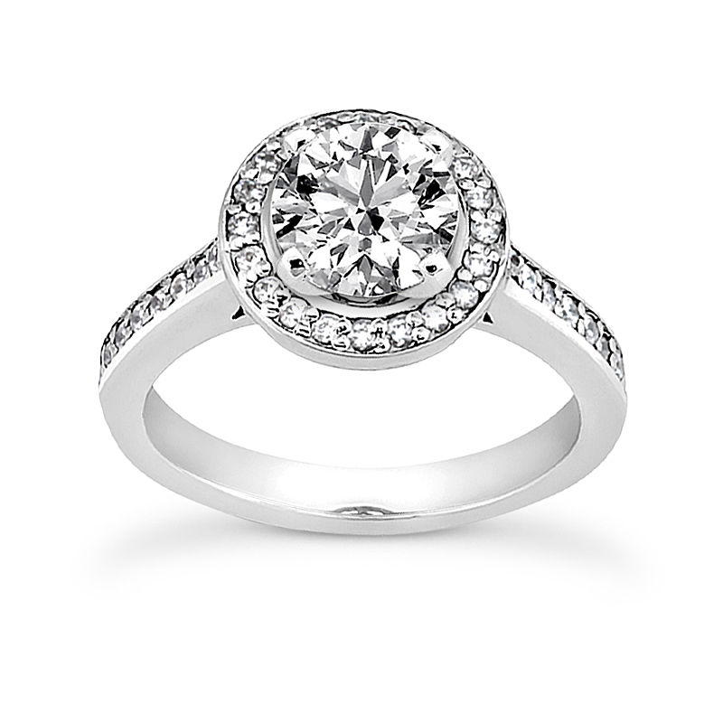 Ladies 14KT White Gold Platinum Round Diamond Tailored Engagement Set ENS3174-A