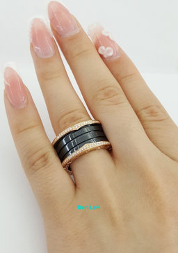 Bvlgari Bulgari B.Zero1 Diamond Black Ceramic 18k Rose Gold Four-Band Ring $6.9K