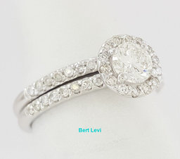 Round Brilliant Diamond Halo Engagement / Wedding Ring Set 1 ct 14K White Gold