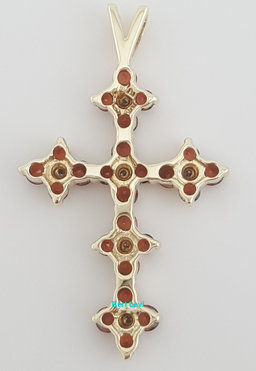 Vintage Garnet Diamond Cross Pendant 10k Yellow Gold 1.35" 2.3 grams