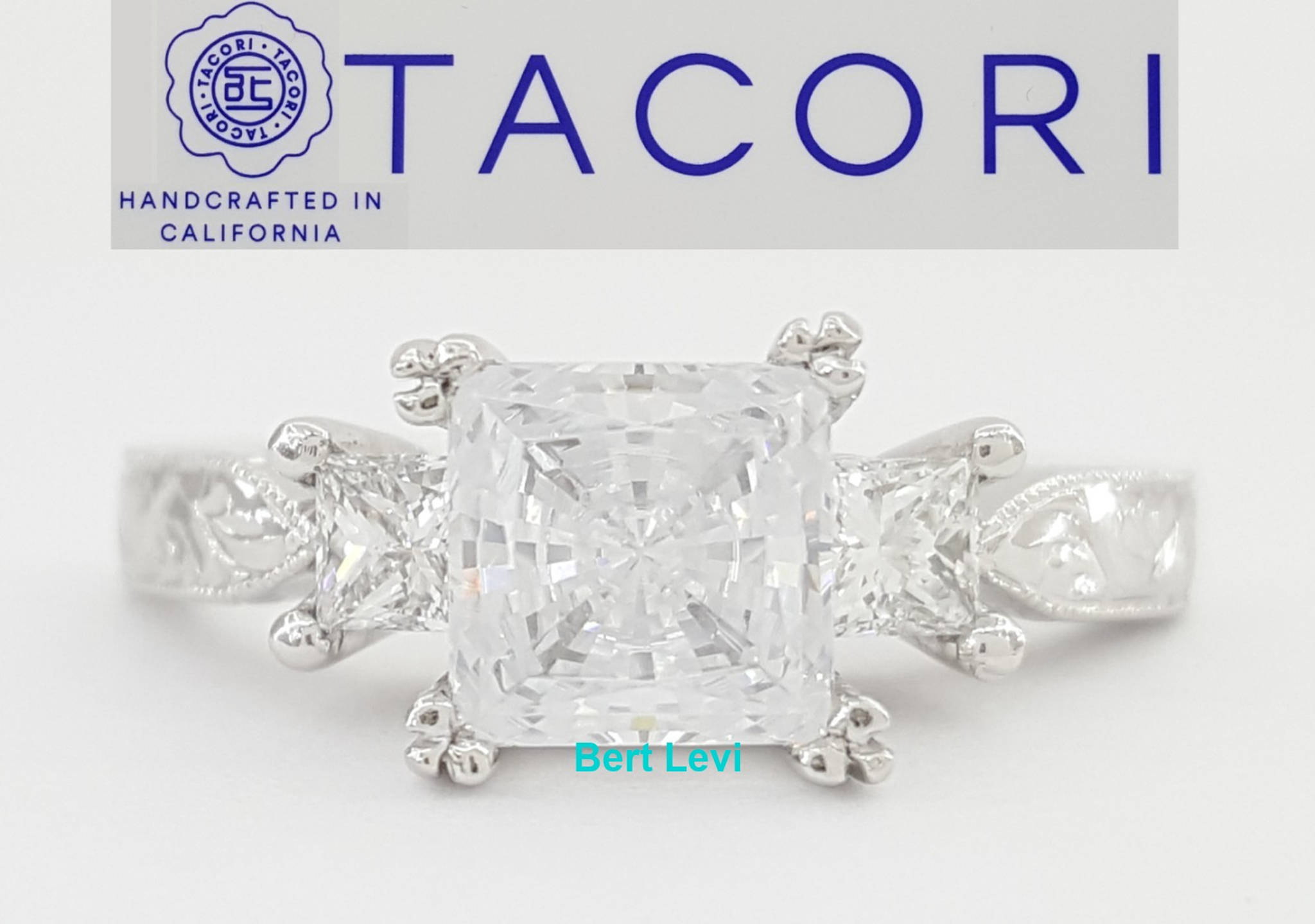 Tacori Princess Cut 3-Stone Engagement Ring Semi-Mount 0.3 ct Platinum Rt $4,860