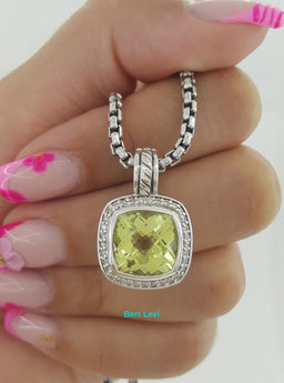 David Yurman Albion Lemon Citrine Diamond Silver & 14k Gold Necklace 16mm