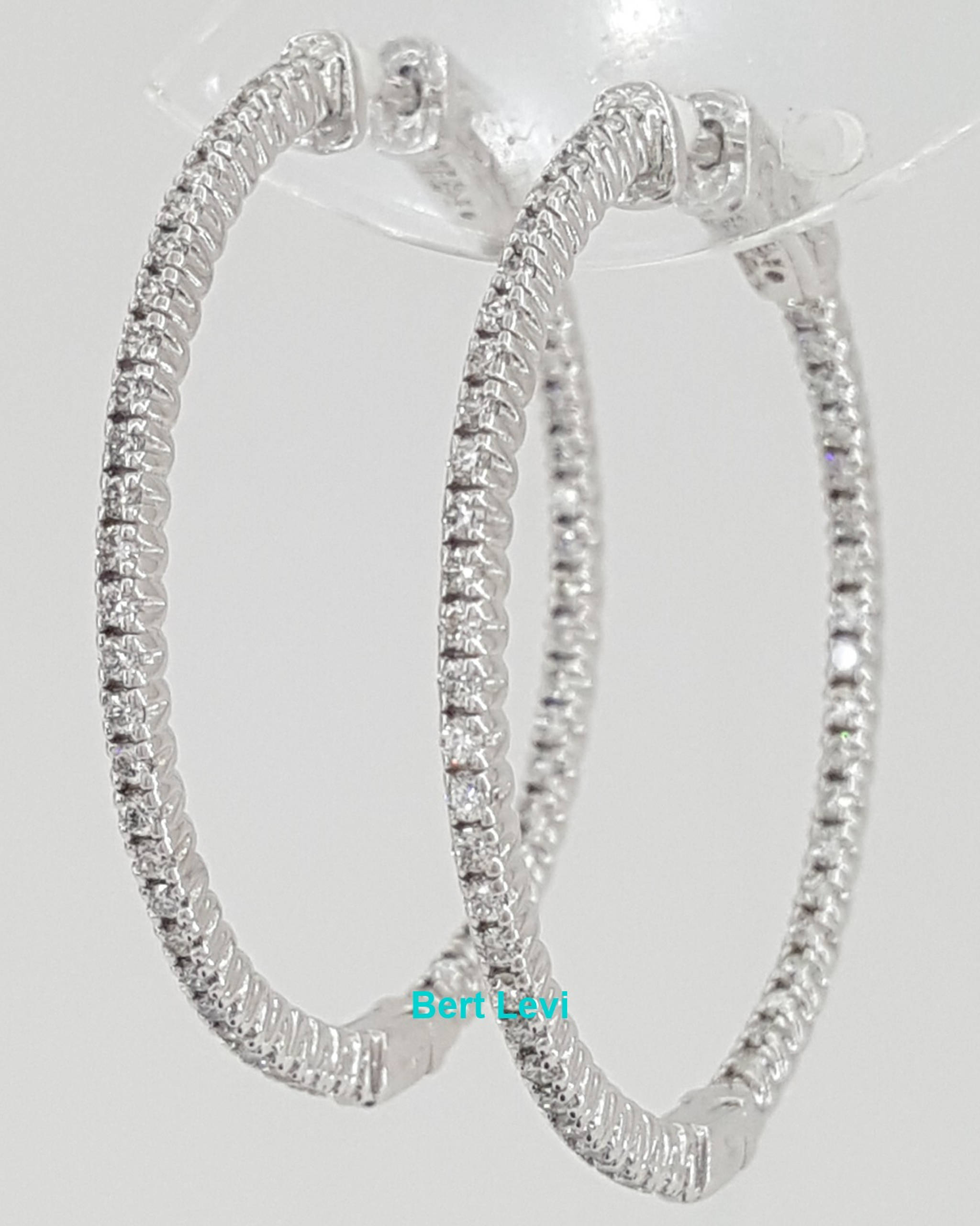 Inside Out Hoop Diamond Earrings 1.06 ct 14k White Gold 36 mm
