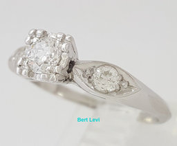 0.53 ct Antique Vintage Platinum Round Transition Cut Diamond Engagement Ring