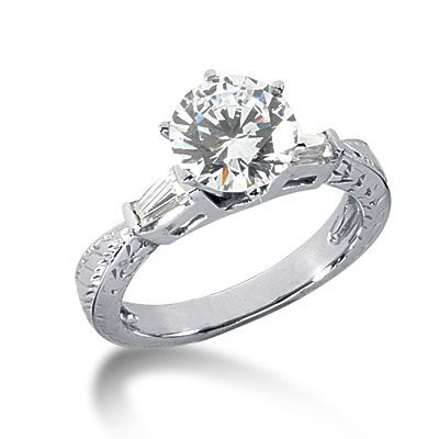 Ladies 14KT White Gold Platinum Three Stones Engagement Ring ENR1195