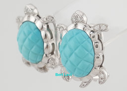 Diamond Sea Turtle Earrings 0.26 ct 18k White Gold Italy 15.5 Grams Omega Backs