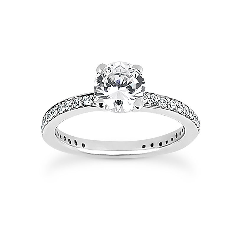 Ladies 14KT White Gold Platinum Round Diamond Tailored Engagement Set ENS1075-A