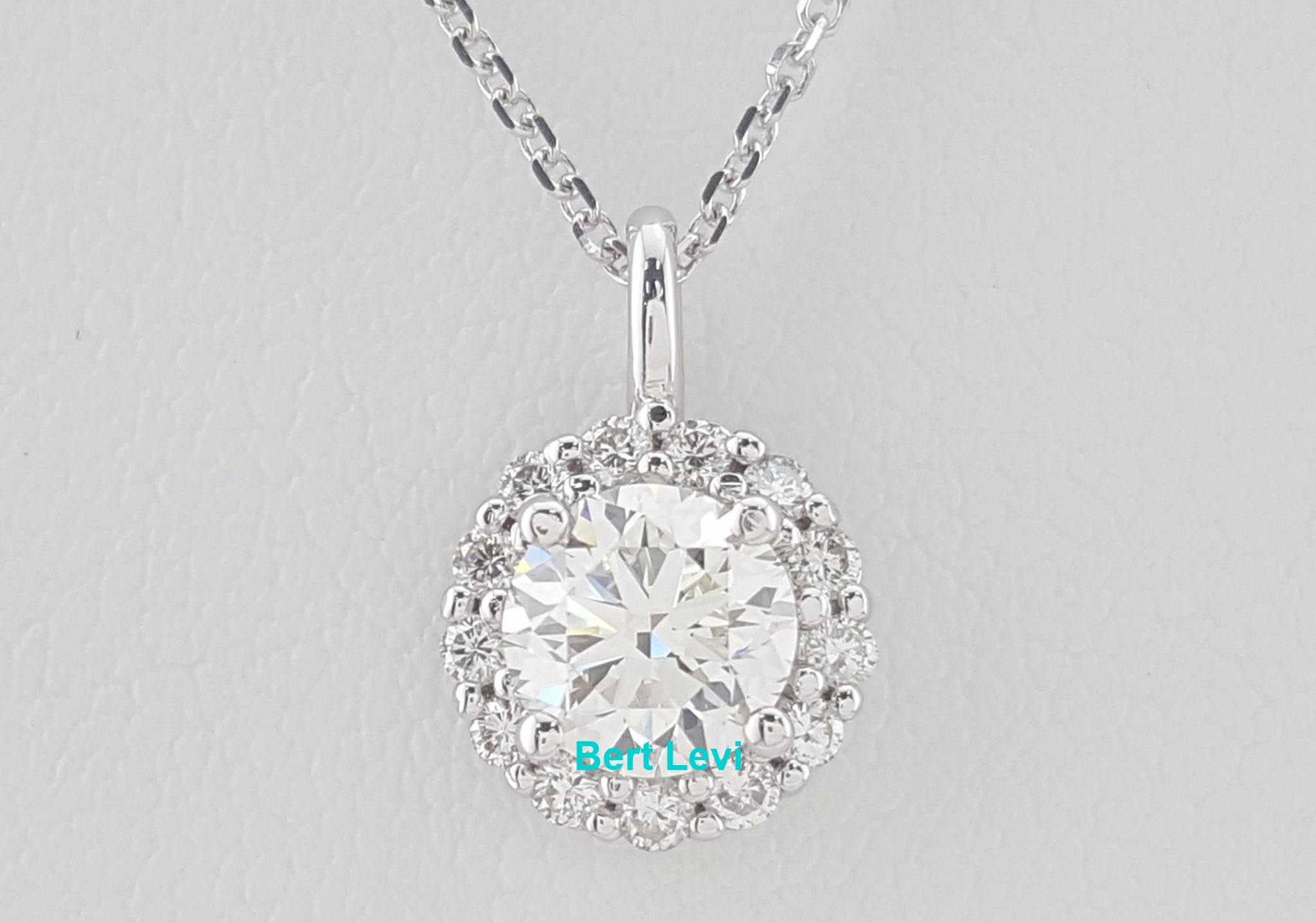 Round Brilliant Diamond Halo Pendant Necklace 14K White Gold 1.14 ct Retail $7K