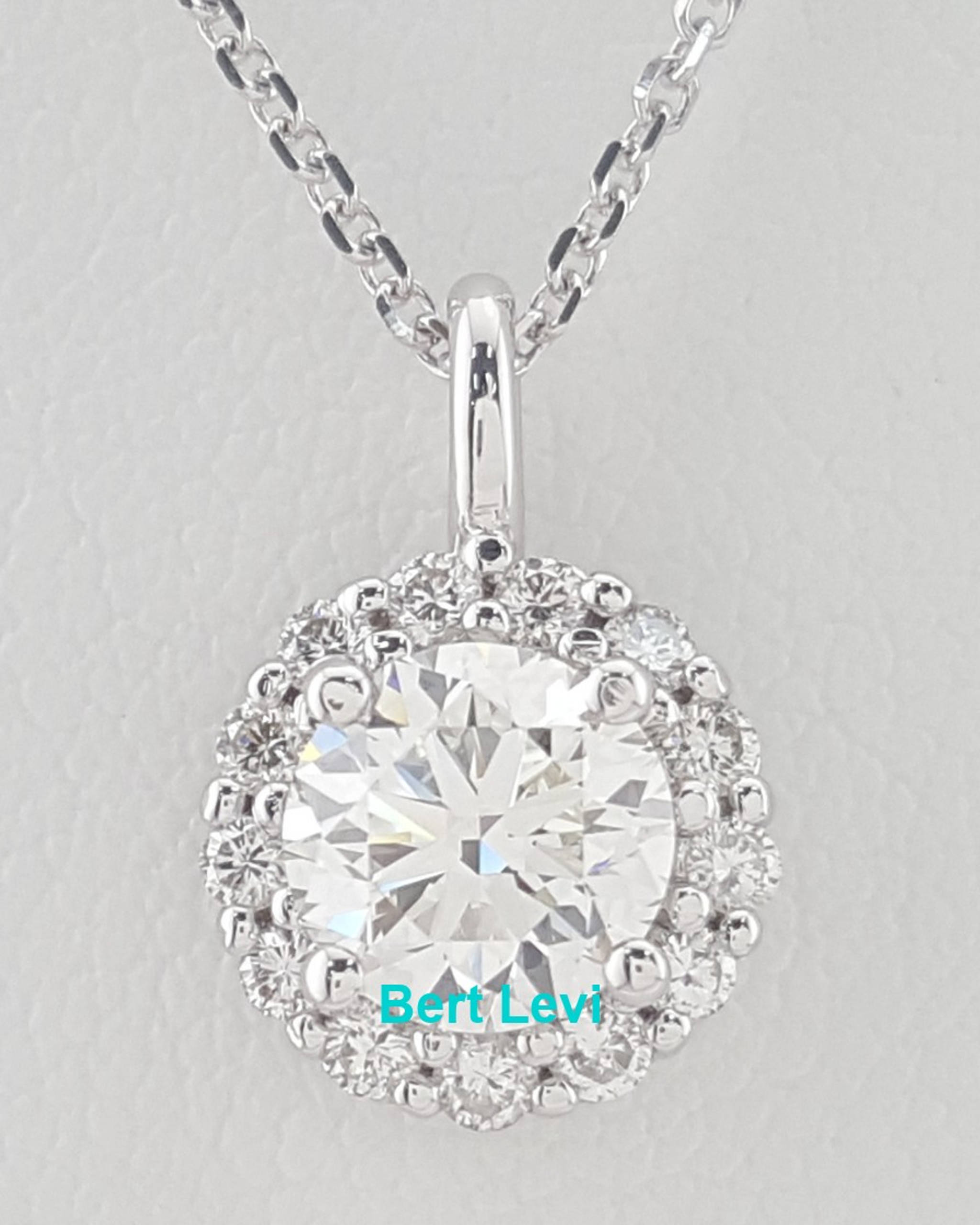 Round Brilliant Diamond Halo Pendant Necklace 14K White Gold 1.14 ct Retail $7K