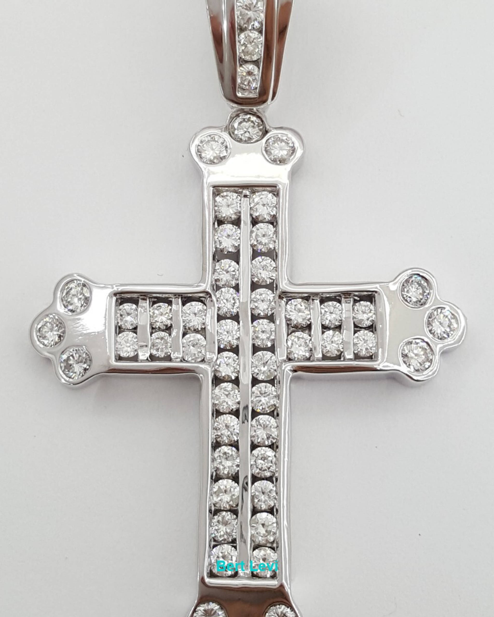 Round Brilliant Cut Diamond Cross Necklace 2.6 ct 14k White Gold 19 Grm Rtl $6K