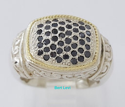 EFFY 925 Sterling Silver & 18k Gold 0.5 ct Round Cut Black Diamond Fashion Ring