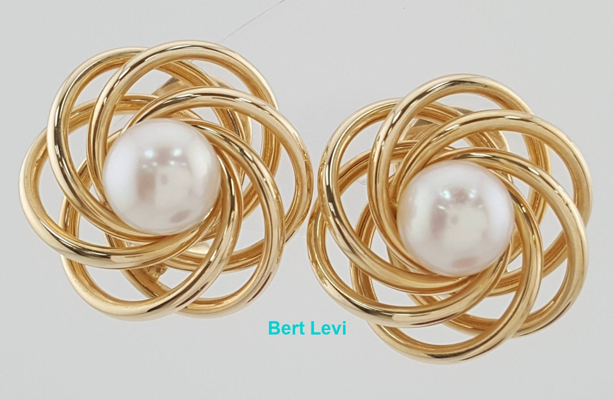 Akoya Pearl 14k Yellow Gold Spiral Omega Back Earrings 7.2 Grams 19.5 mm
