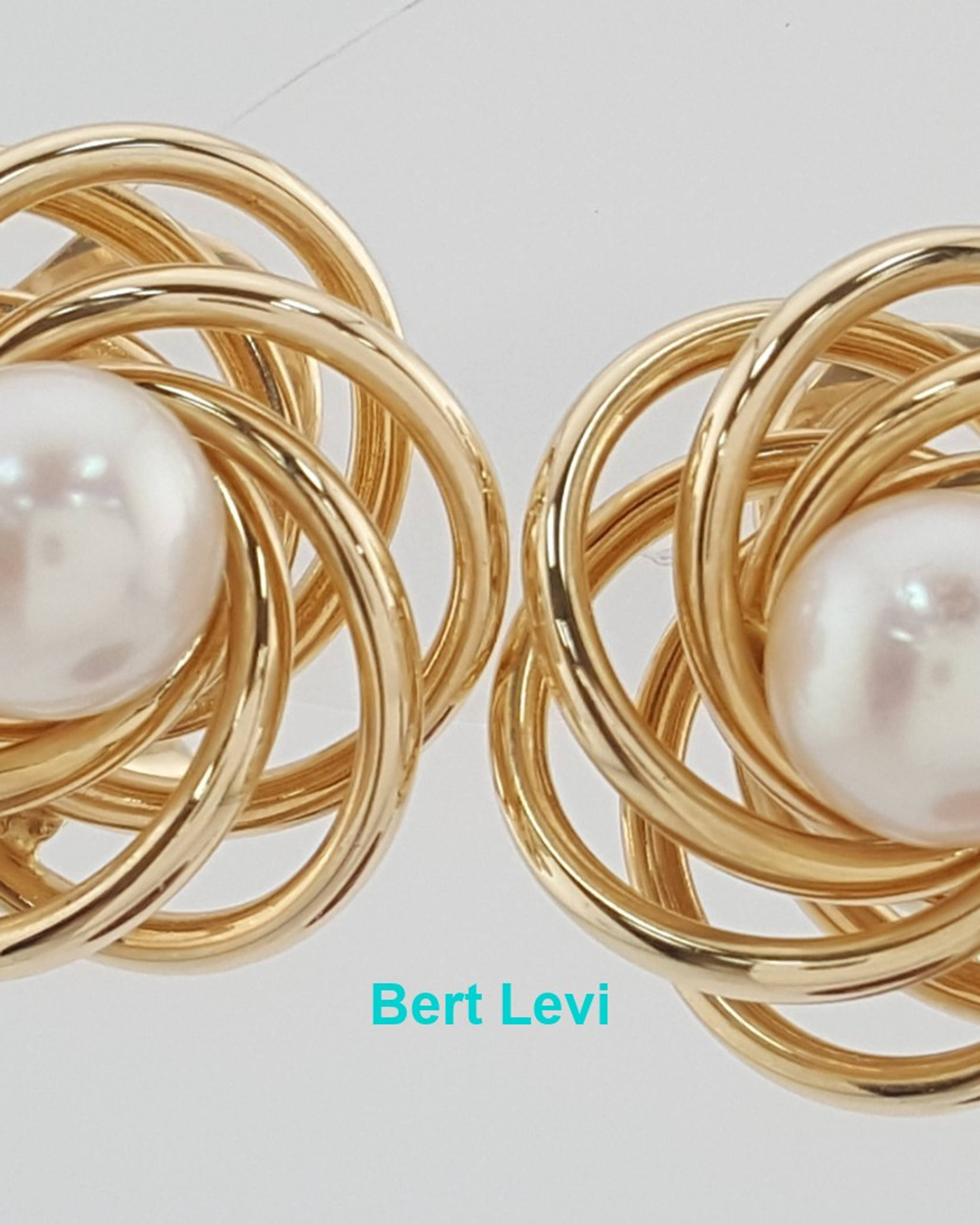 Akoya Pearl 14k Yellow Gold Spiral Omega Back Earrings 7.2 Grams 19.5 mm
