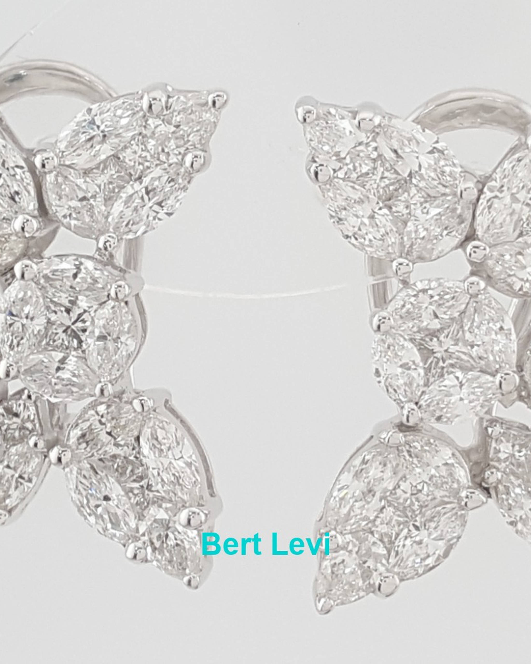 Pear Marquise Princess Diamond 18k White Gold Cluster Earrings 3.84 ct Rtl $12K