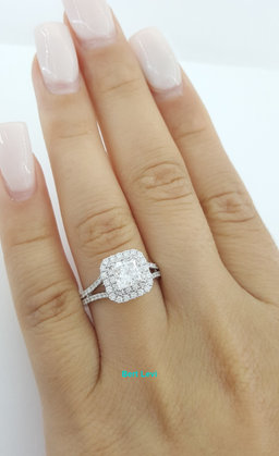 Princess Diamond Double Halo Split Shank Engagement Ring 1.33 ct 14k W Gold $7k