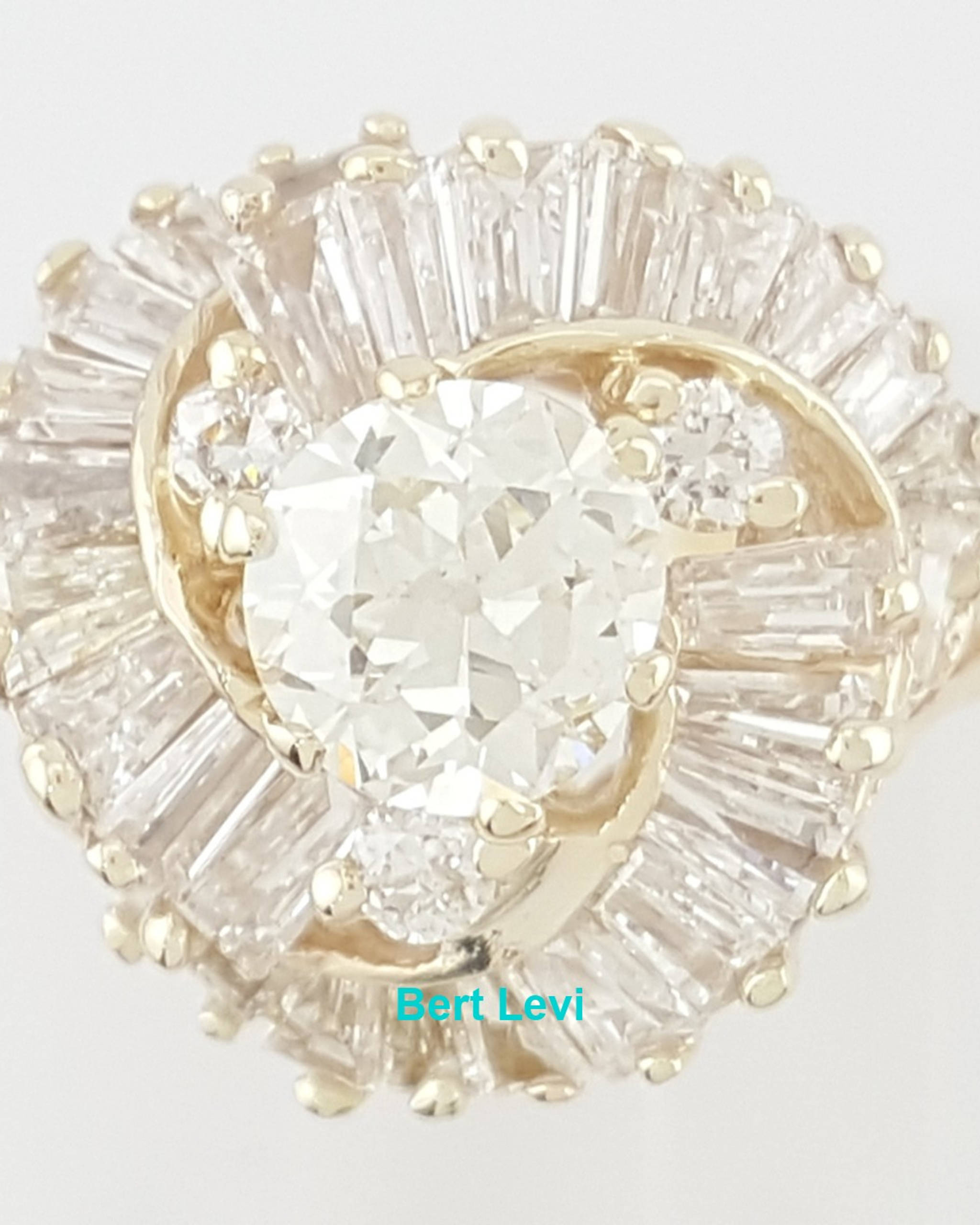 Antique Old European Cut Diamond Ballerina Ring 1.74 ct 14K Gold